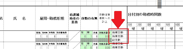 【様式9】看護師の勤務時間数の計算｜「日勤・夜勤時間」「申し送り時間」
